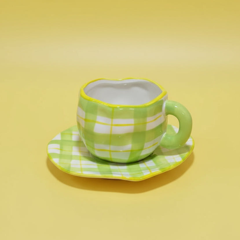 'Gingham Delight' Handcrafted Ceramic Set