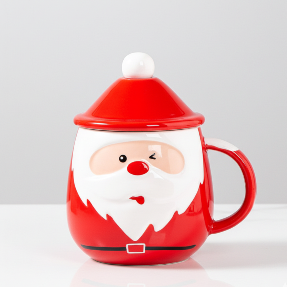 'Winking Santa' Christmas Ceramic Mug & Lid Set