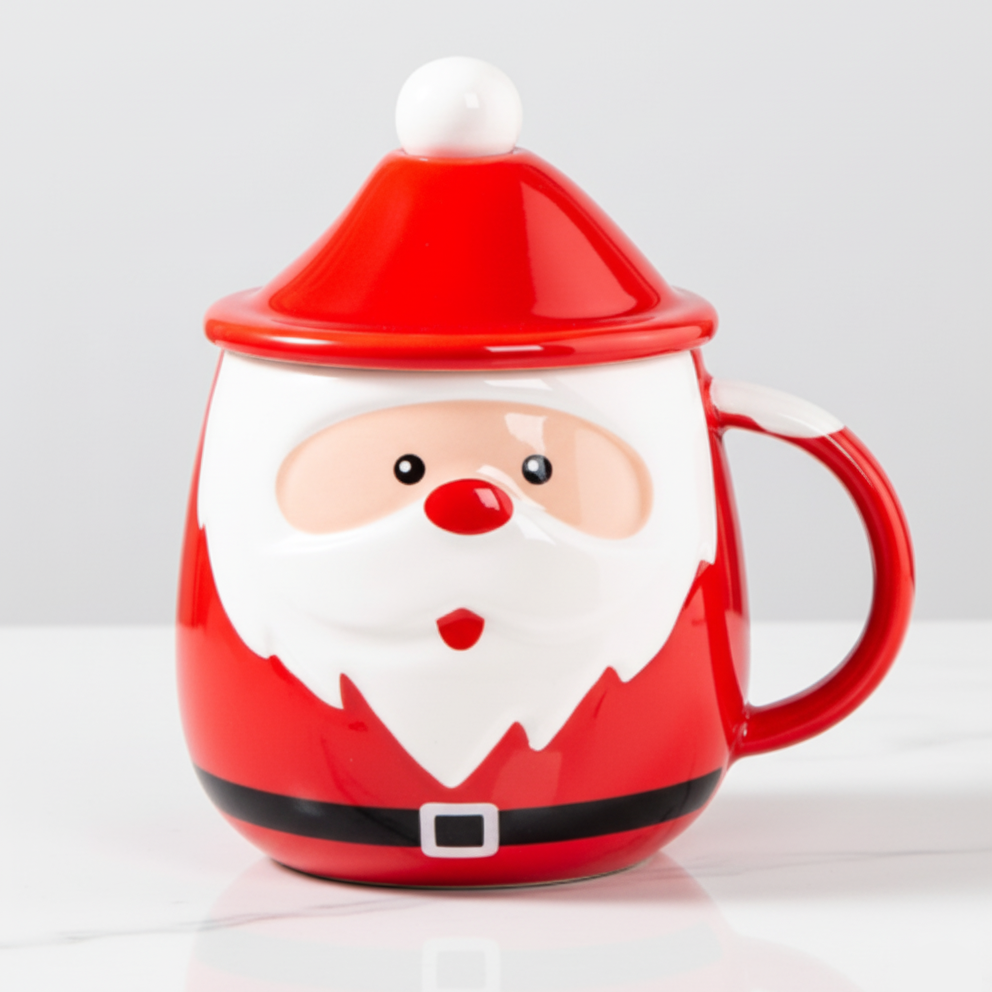 'Winking Santa' Christmas Ceramic Mug & Lid Set