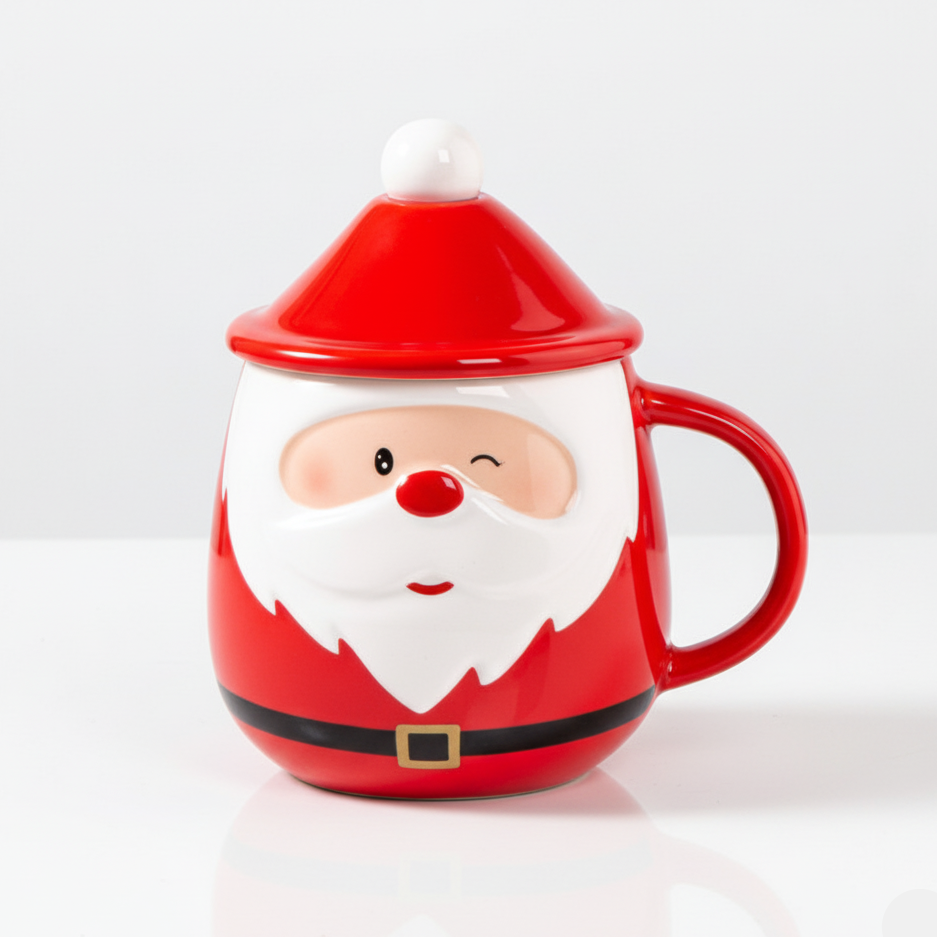 'Winking Santa' Christmas Ceramic Mug & Lid Set