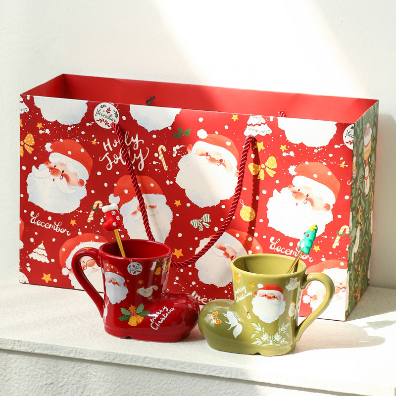 (Gift Box) 'Santa's Boot' Ceramic Christmas Mug Set