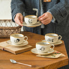 'Cats My Routine' Hand-Drawn Coffee Set